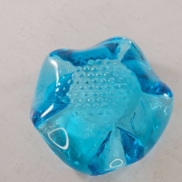 Vintage Blue Art Glass Wavy Edge Ashtray Votive Holder Trinket Dish - Picture 7 of 8